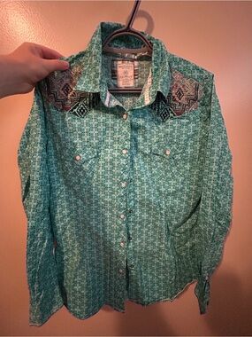 Panhandle Ladies' Teal Printed Button-Down Western Shirt